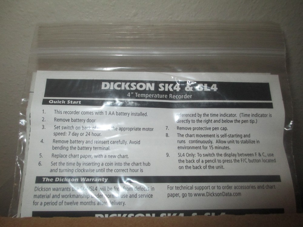 NIB Dickson SL490 4" Temperature Recorder