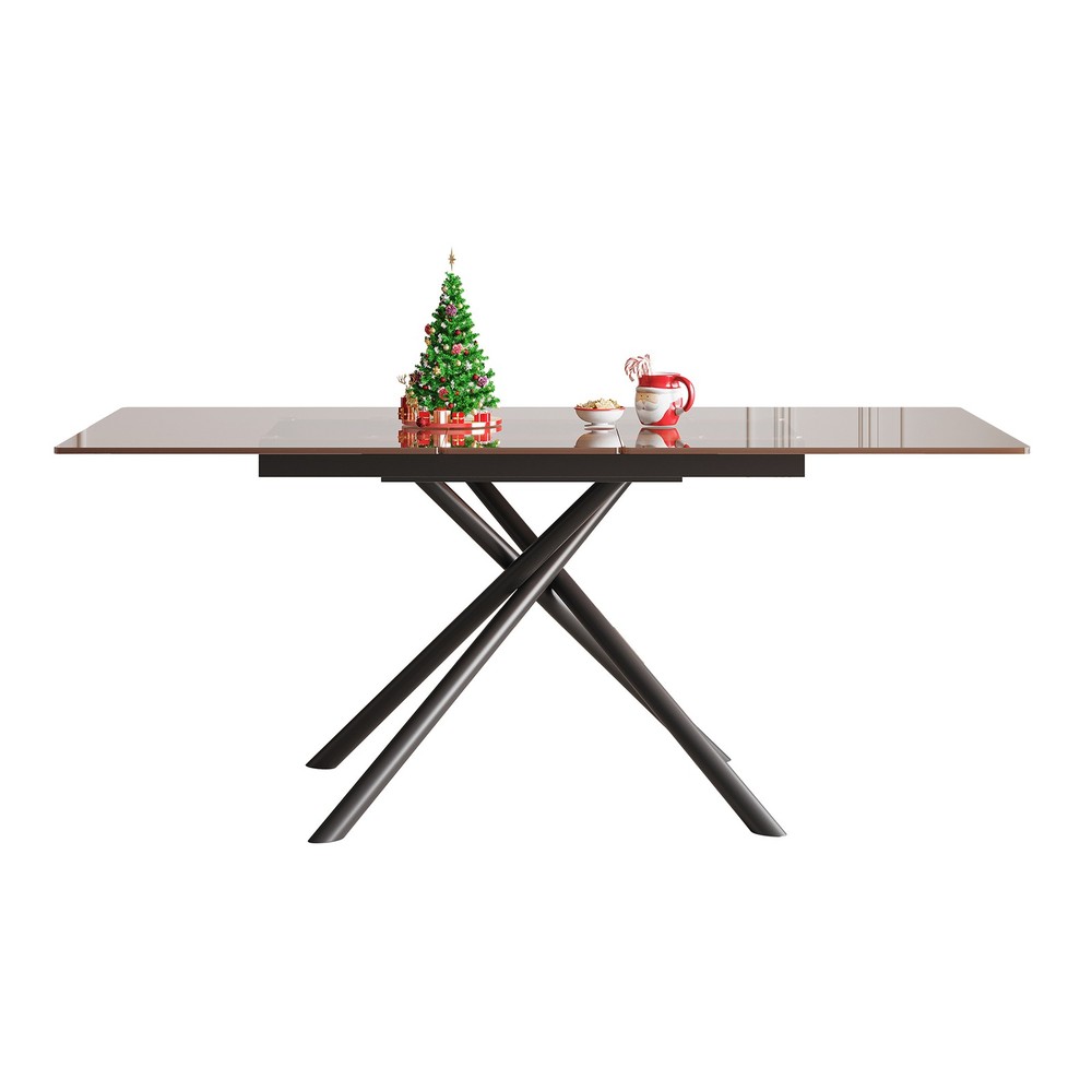 59-inch Modern Rectangle Expandable Dining Table with Retractable Leaf, Black