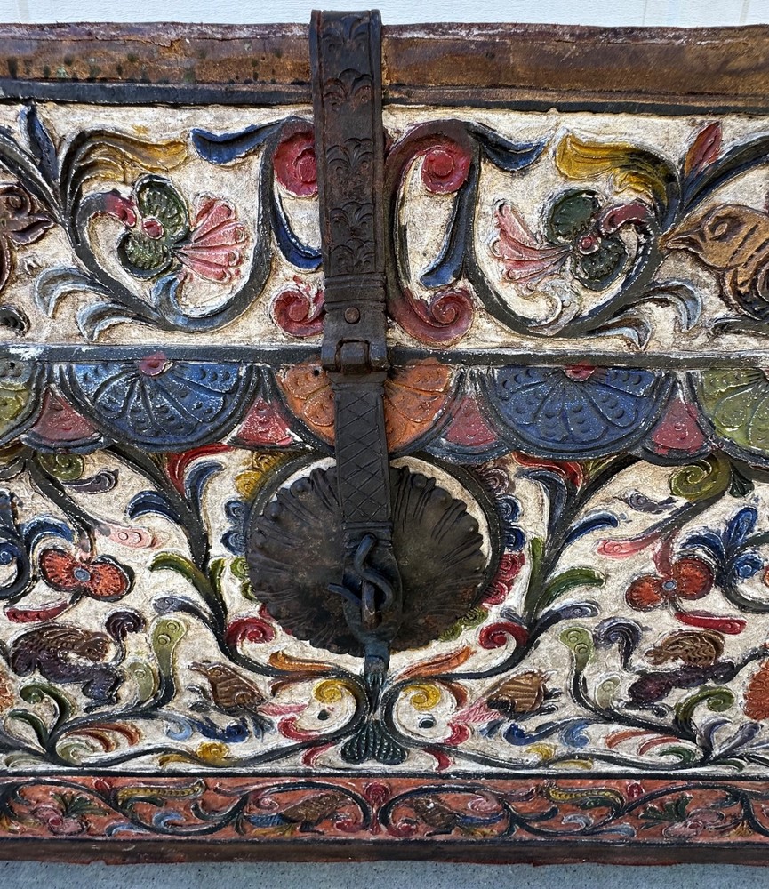 Museum-Quality 18th C.Peruvian Spanish Colonial Polychromed Leather Dowry Trunk