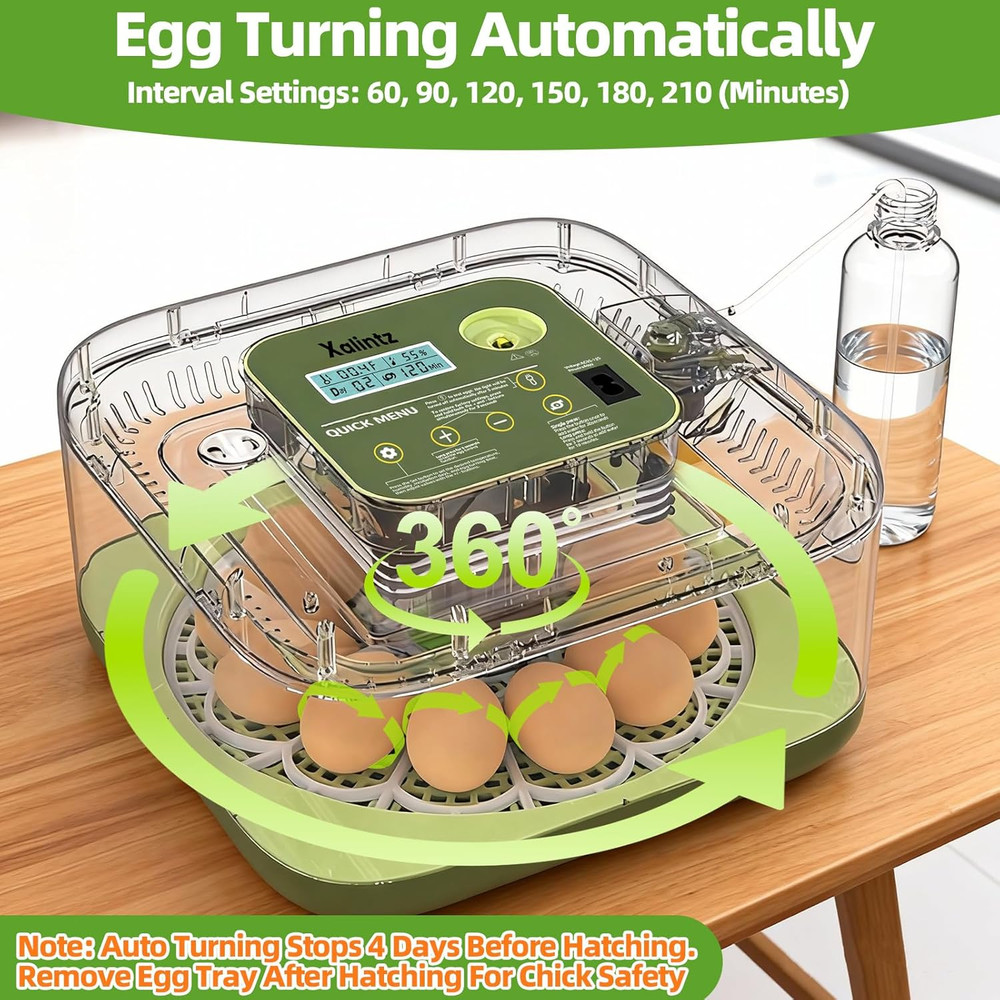 Automatic 12 Egg Incubator - Digital Temperature/Humidity Display, Hatch Day Cou
