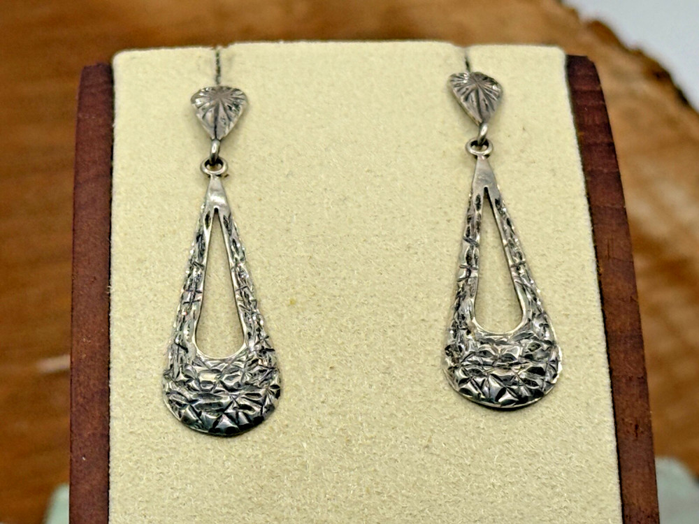 Vintage Halllmarked Sterling Silver Native Dangle Drop Earrings--1279.25