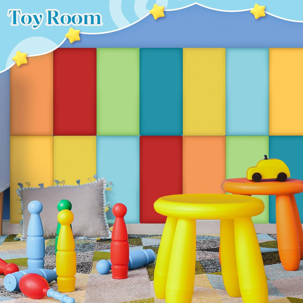 Colorful 3D Rainbow Wall Padding - 8 Pack Peel & Stick Headboard Panels