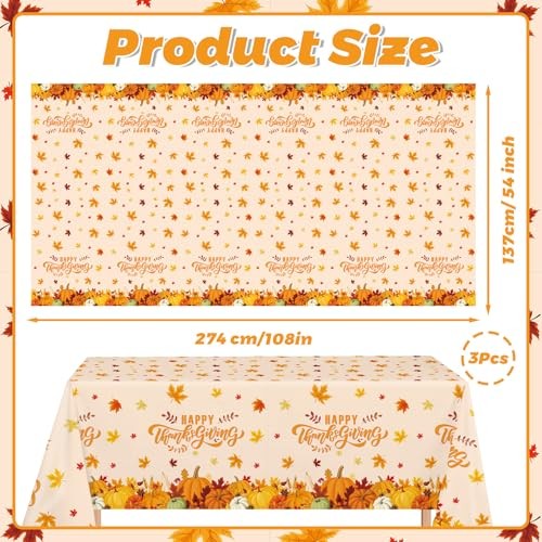 3 Pack Thanksgiving Tablecloth, 108x54inch Fall Thanksgiving Tablecloth