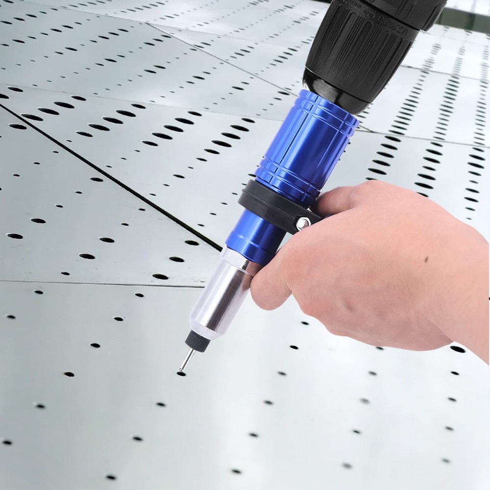 Blue Electric Rivet Gun Adapter with Handle, Riveter, Drill Attachment, Rivet...