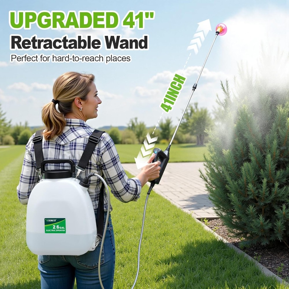 2.6 Gal Battery Powered Backpack Sprayer Wireless Cordless Garden Adjustable