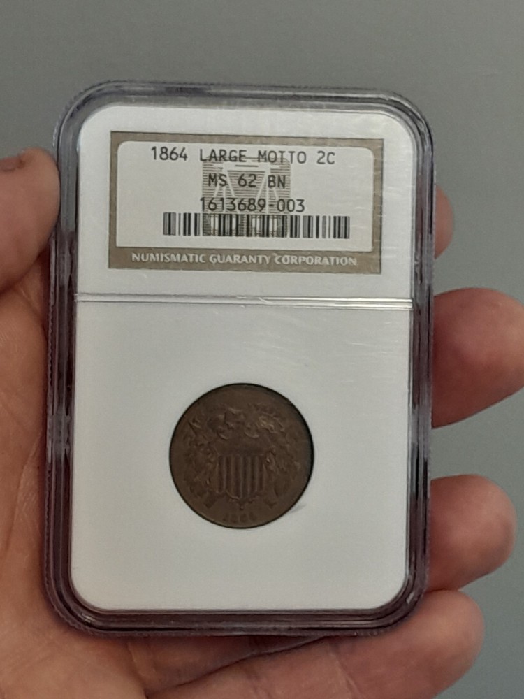 1864 Large Motto Two Cent Piece NGC MS62 BN