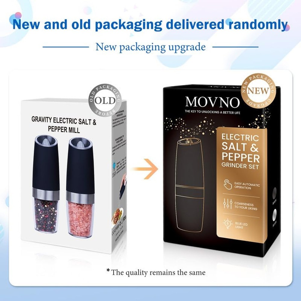 2Pcs Gravity Electric Salt and Pepper Grinder Set, Battery Powered LED Light ...