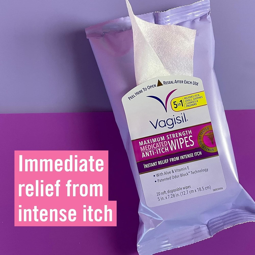 Soft Disposable Vaginal Wipes, 20 Count – Maximum Strength Instant Itch Relief
