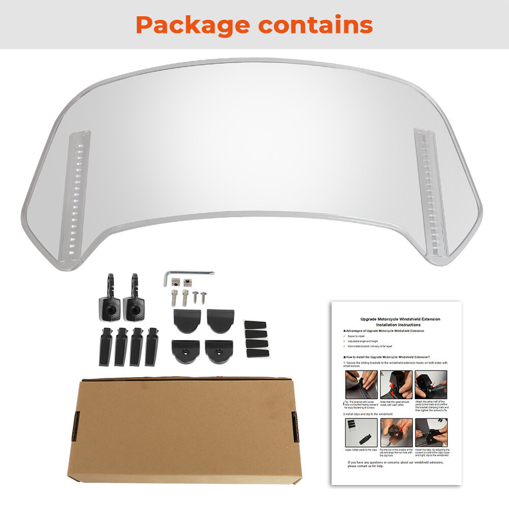 36CM Motorcycle Windshield Clear Wind Screen Deflector Extension Spoiler Clip-On
