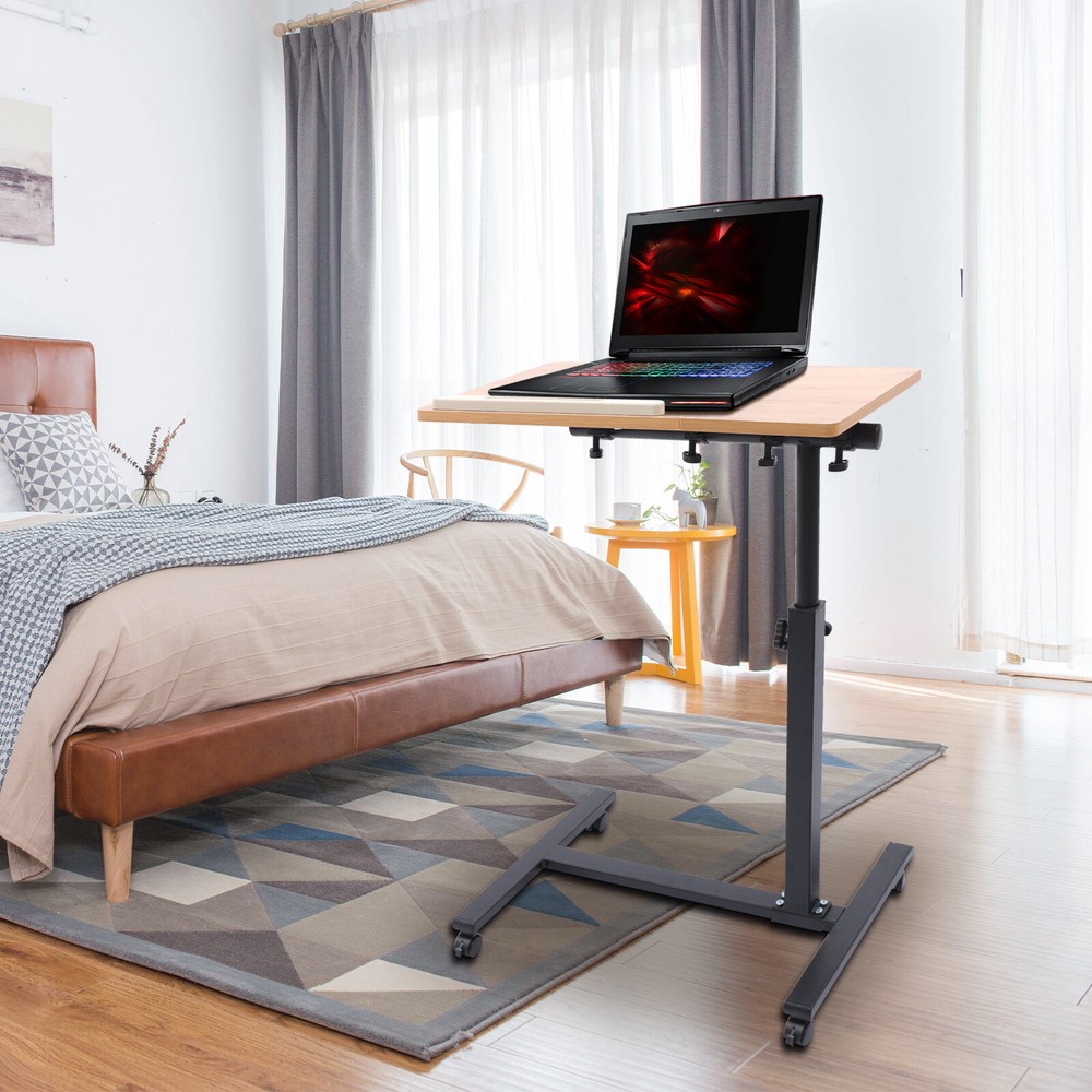 Adjustable Rolling Laptop Desk Mobile Computer Stand Bed Side Table Desk