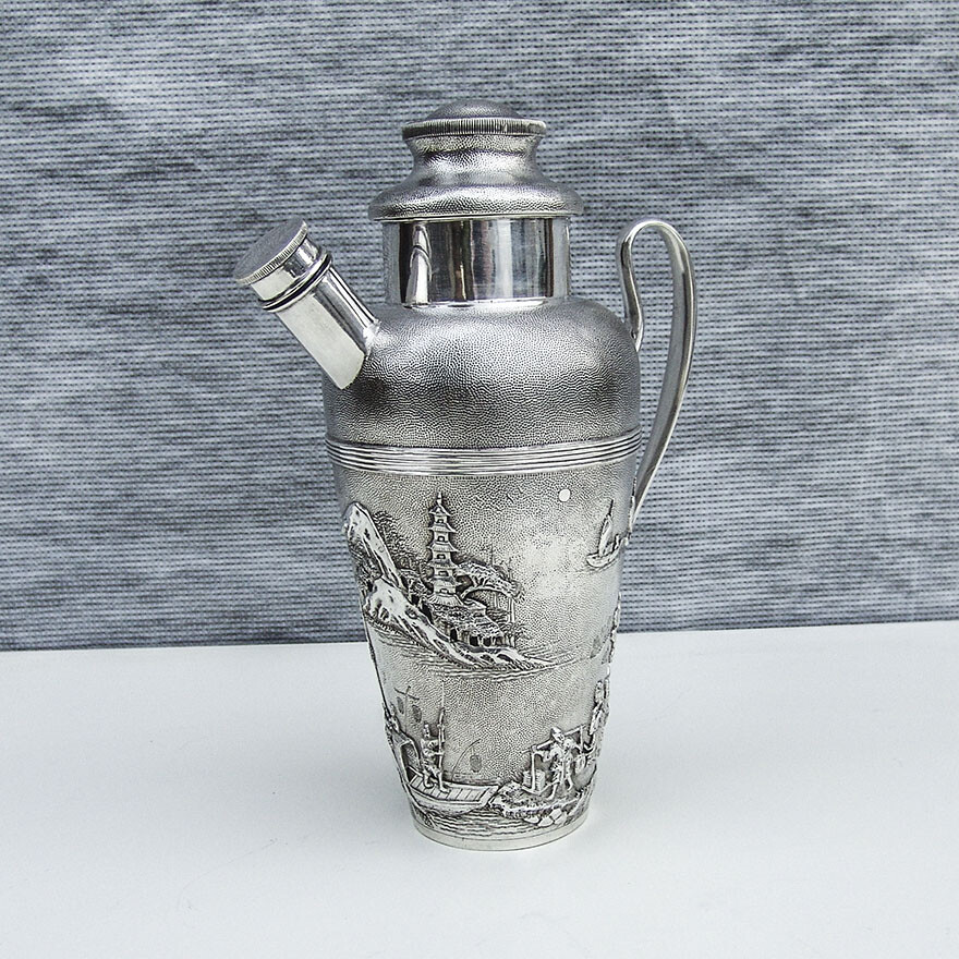 Chinese Export Silver Scenic Cocktail Shaker Wang Hing 1900