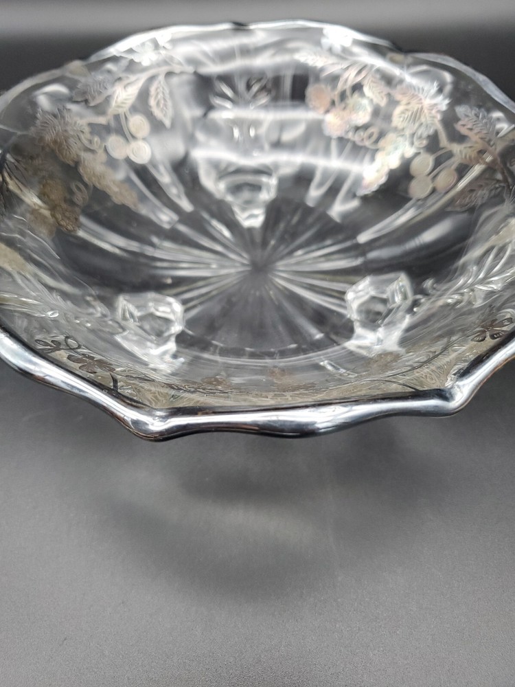 Sterling Silver Overlay Bowl 3 Footed Vintage