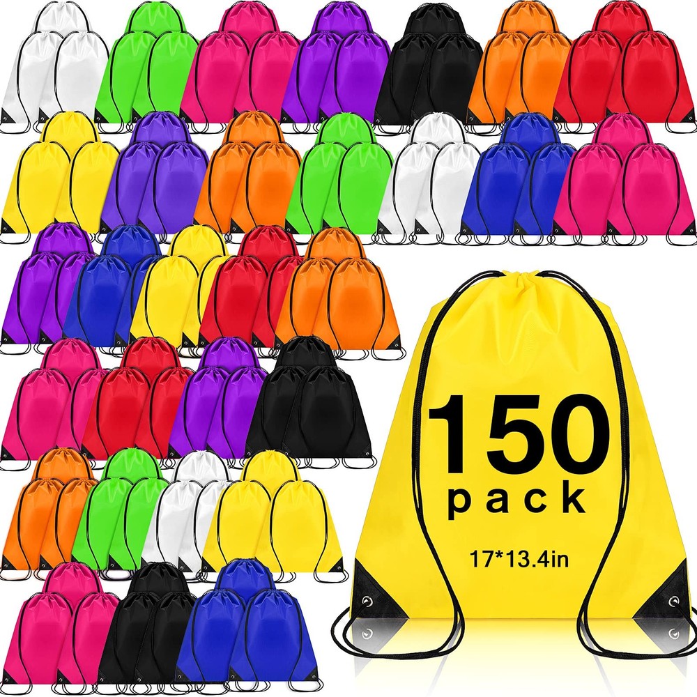 Sieral 150 Pcs Drawstring Backpack Bulk Polyester Assorted Colors
