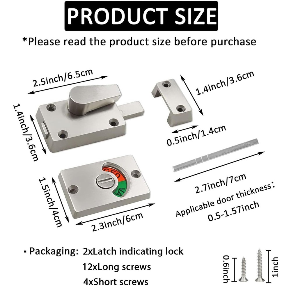 2Pcs Latch Indicating Lock,Latch Indicator Bolt,Privacy Partition Silver,2pcs