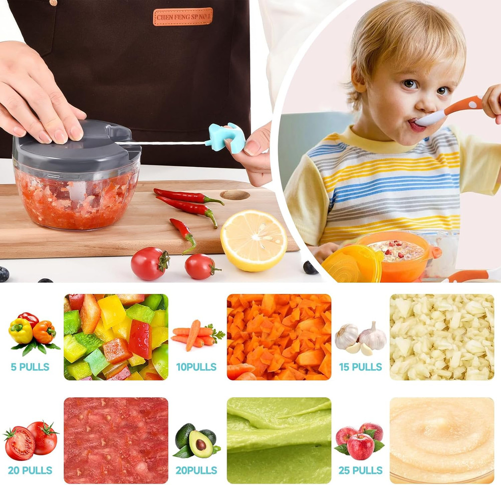 Manual Food Processor Vegetable Chopper, Portable Hand Pull String Garlic Mincer