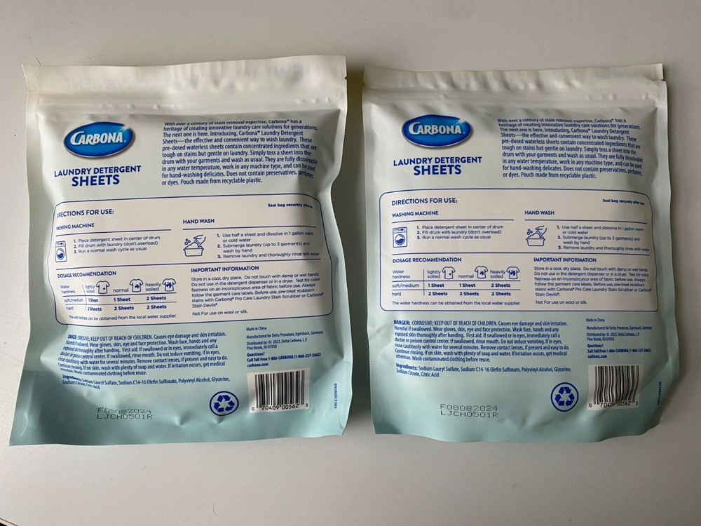 Carbona Laundry Detergent Sheets - Free and Clear, 2 Pack - 50 Sheets Total
