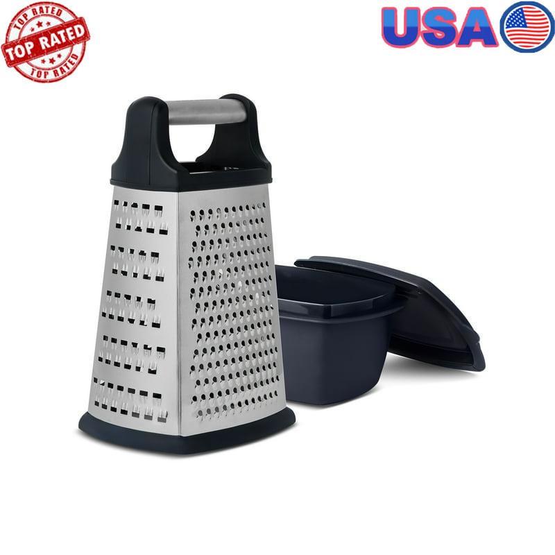 Stainless Steel Box Grater Set W/ Detachable Container Kitchen Essential New