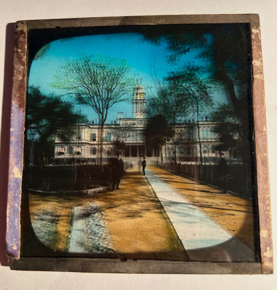 9 magic lantern colour slides - scenic and buildings