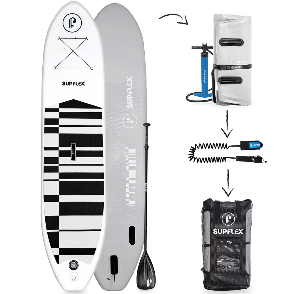 Supflex paddle Board Backpack Paddle leash Pump 11 foot Extra fun model GREY