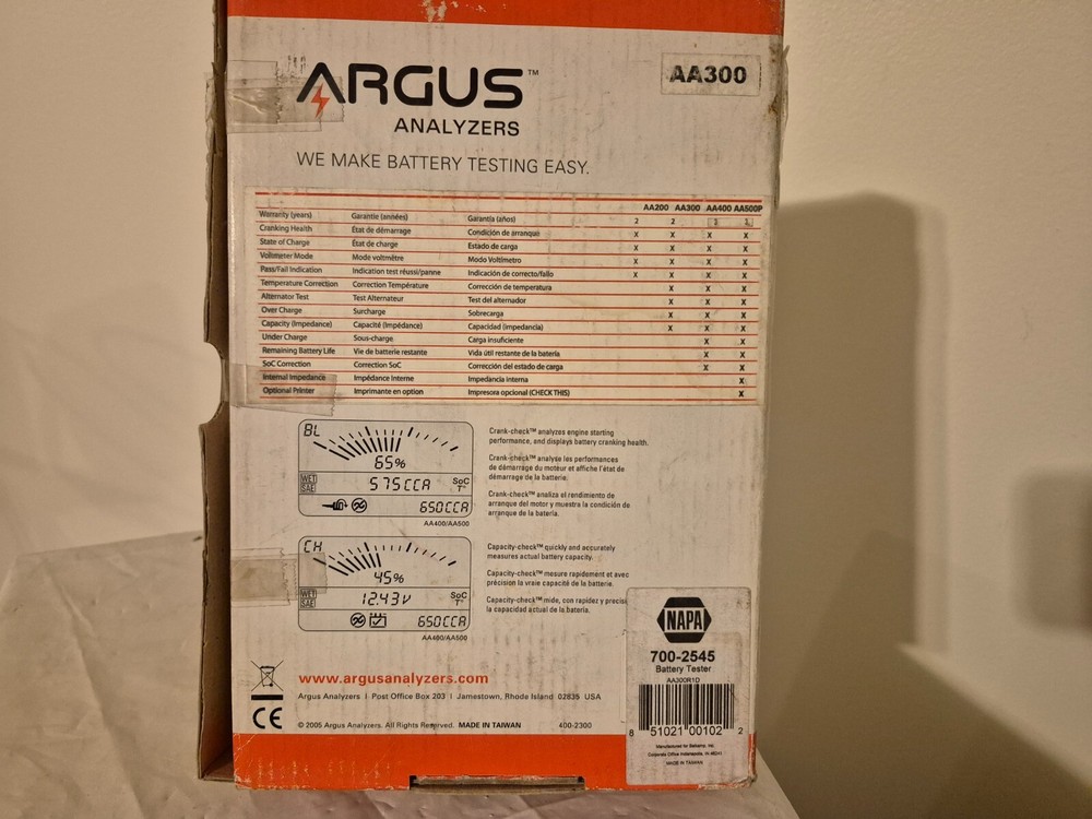 Digital Battery Analyzer Argus Analyzers AA300 with Case