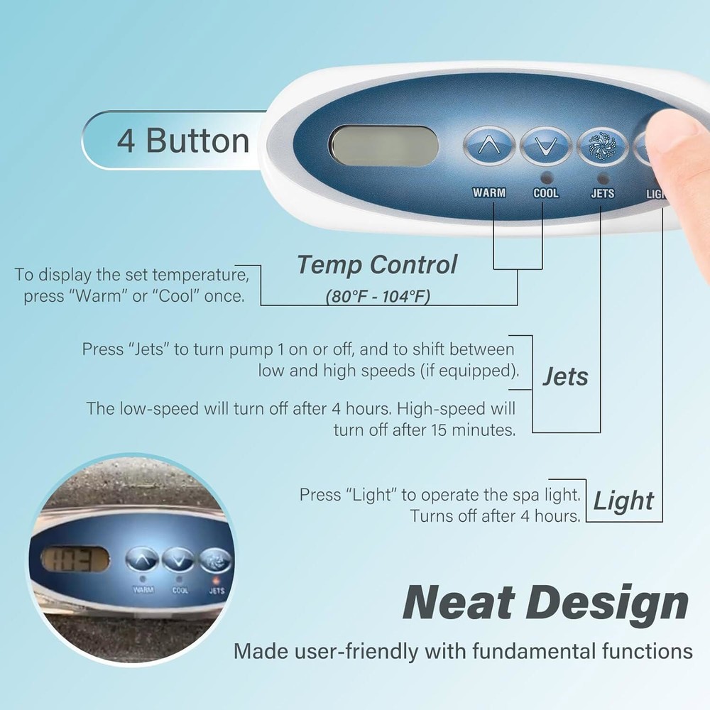 Replace Balboa 53238 Topside Control Panel 4-Button for Mini Oval Heat Jacket 7'