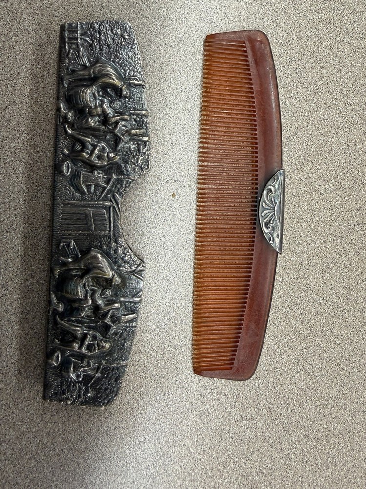 Silver Dutch Scene Comb Case With Comb, “DENMARK”