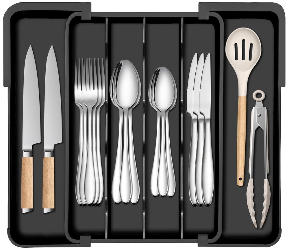 Kitchen Silverware Organizer for Drawer - Expandable Silverware Drawer Organi...