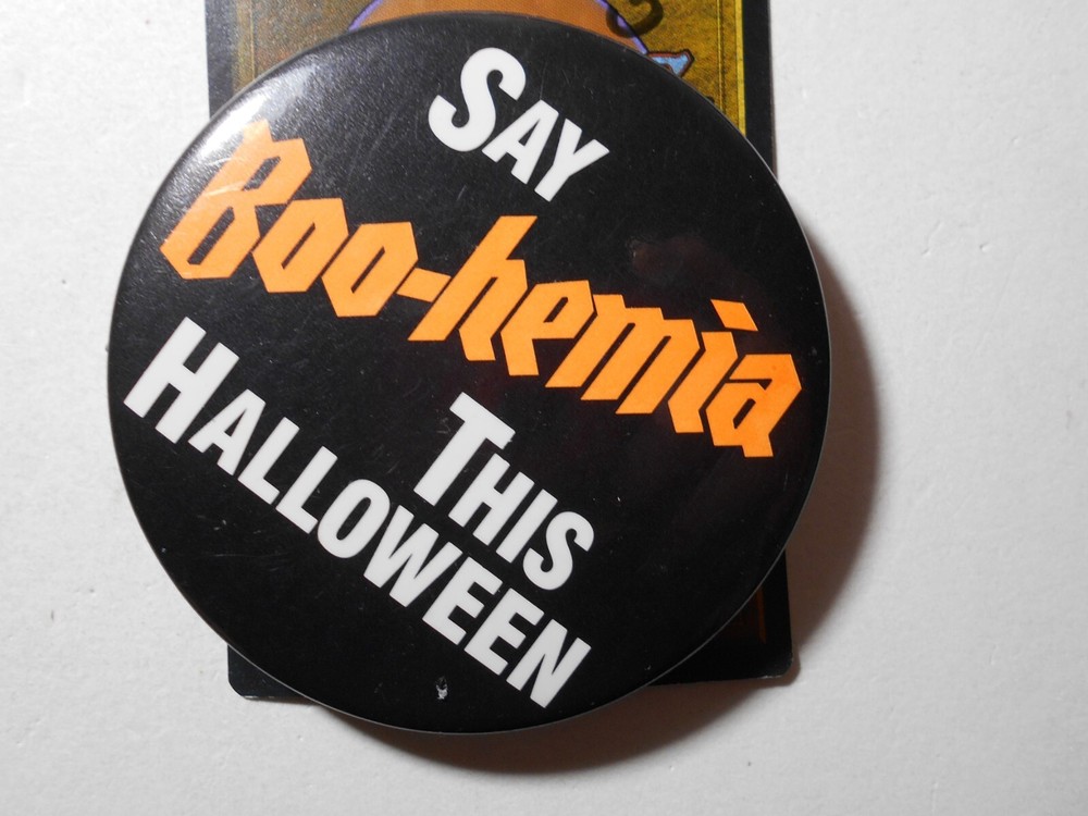 B059: 3" Say Boo-hemia This Halloween beer cello pinback button