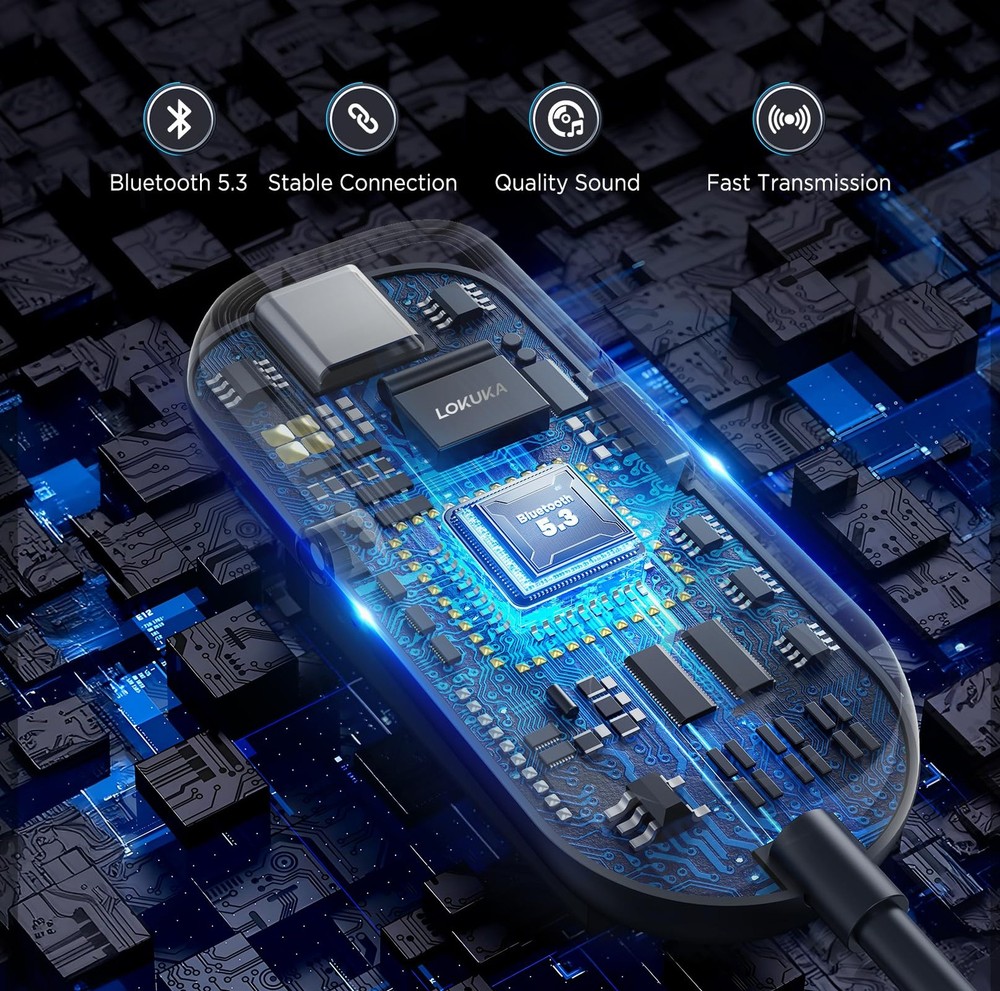 Bluetooth 5.3 Transmitter Receiver, 2-in-1 3.5mm Aux Audio Wireless Transmitt...