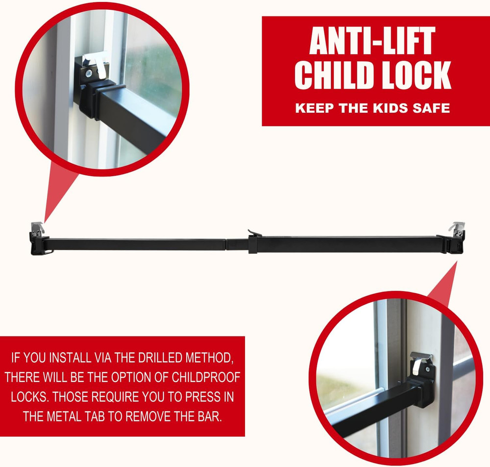 Window Security Bar - Easy Install for Horizontal/Vertical Windows - Adjustable