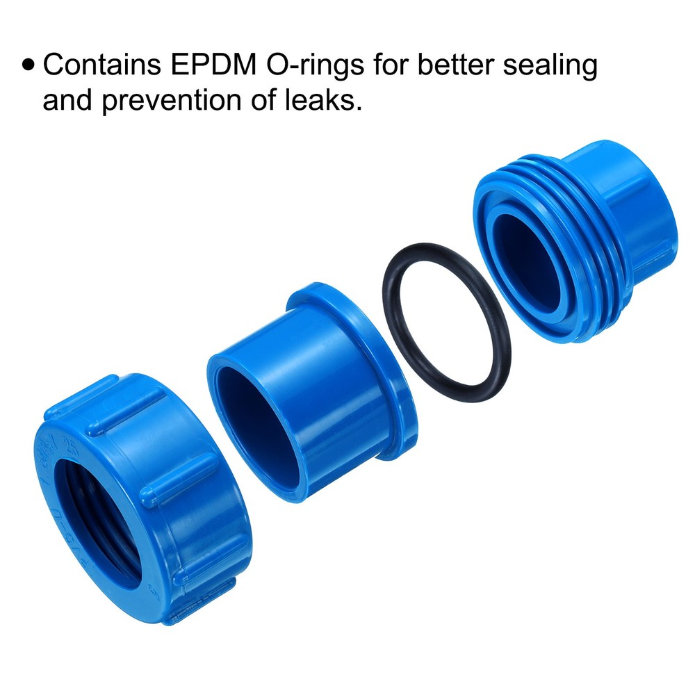 2 Pcs 2" Union PVC Coupling Pipe Fitting Adapter, Blue