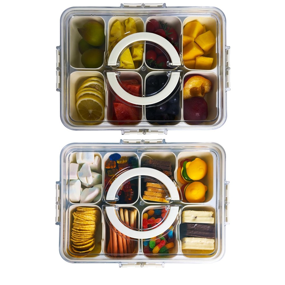 VOUKEN 2PCS Plastic Divided Serving Tray with Lid, Snackle Box Charcuterie