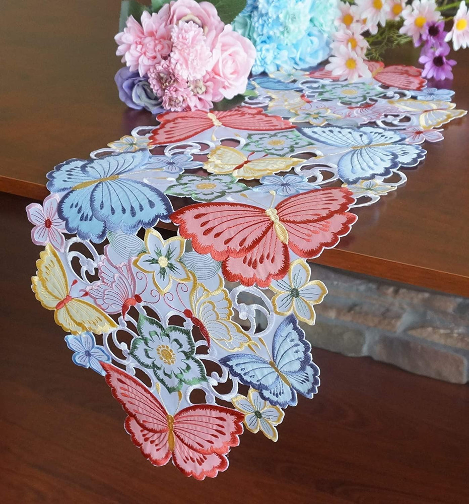 Easter Table Runner Spring Embroidered Butterfly Table Runner 13"×34" Applique F