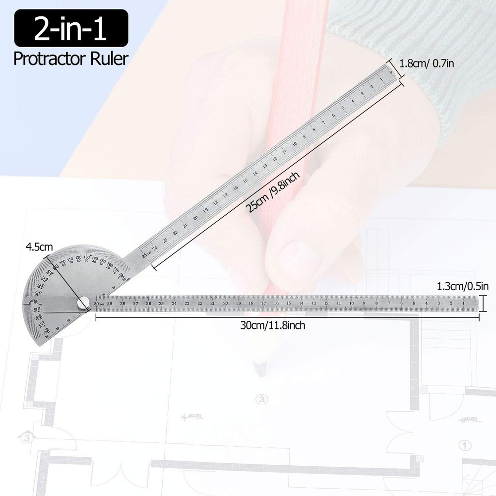 Angle Protractor Ruler Two Arm Stainless Steel Protractor Woodworking Ruler M...
