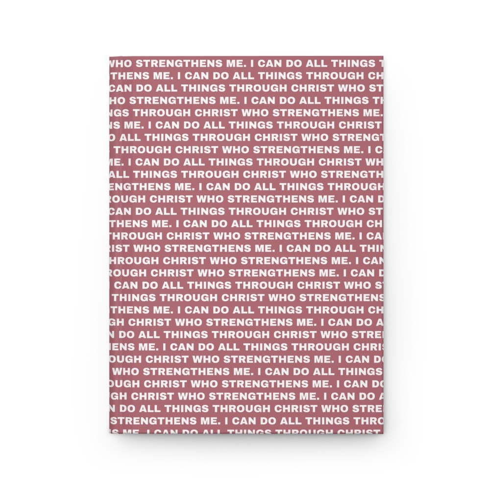 Philippans 4:13 Bible Verse Hardcover Journal, Repeating Pattern, Rose, White