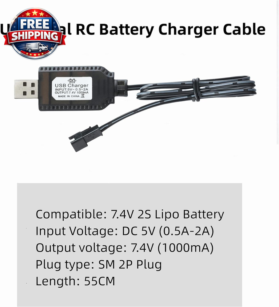 Universal RC Battery Charger Cable with SM 2 Pin Connector Plug for 7