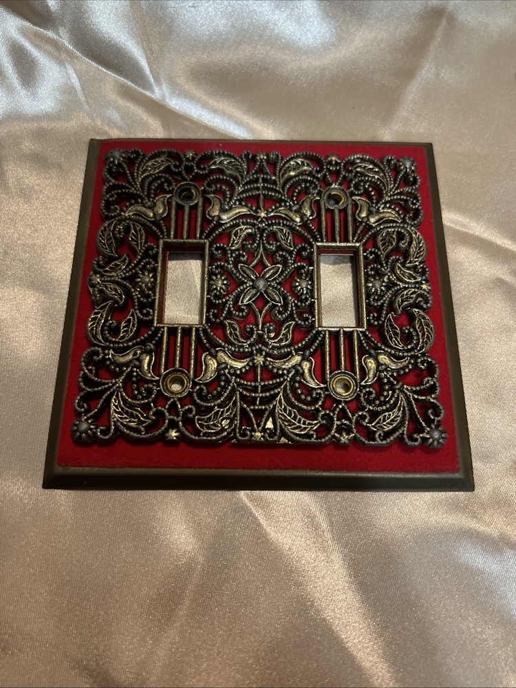 three Vintage Brass Light Switch Covers Red Velvet