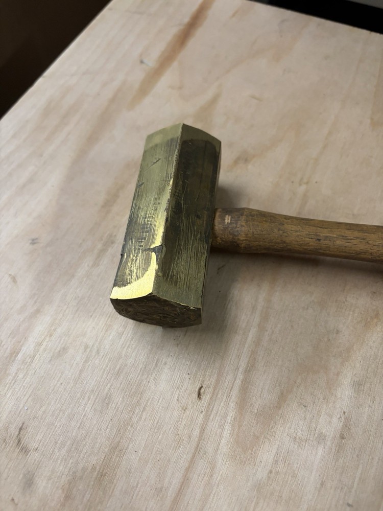 Vintage Solid Brass Head Wood Handled Hammer