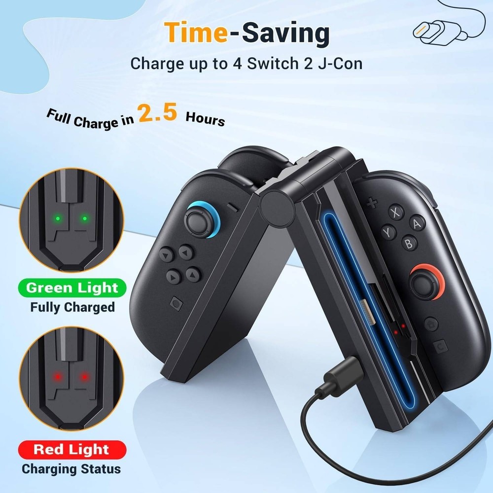 Switch 2 Joy-Con Charging Dock 4-in-1 Foldable Controller Charger Station Black