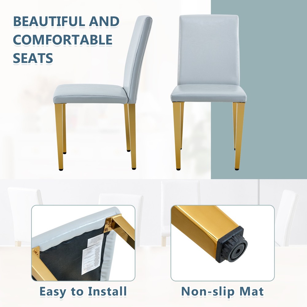 Four Light Gray PU dining chairs, simple and versatile, comfortable and accomp