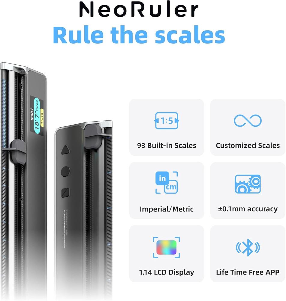 Neoruler 12" Digital Scale Ruler with Custom Scales & High Accuracy