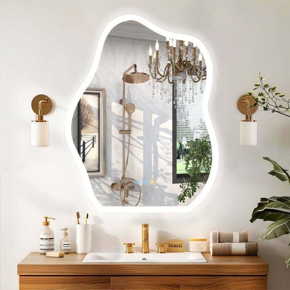 LUVODI Cloud Shape LED Bathroom Mirror Irregular Dimmable Wall Vanity Mirrors HD