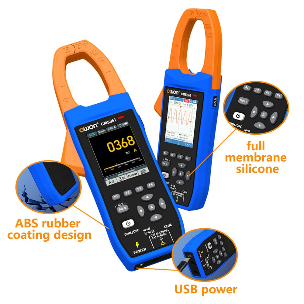 Owon CMS061 600A AC/DC True RMS Clamp Meter 1CH Oscilloscope Bluetooth Recorder