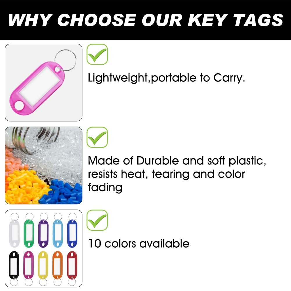 20 Pack Plastic Key Tags, with Label window, with Split Ring, Organization