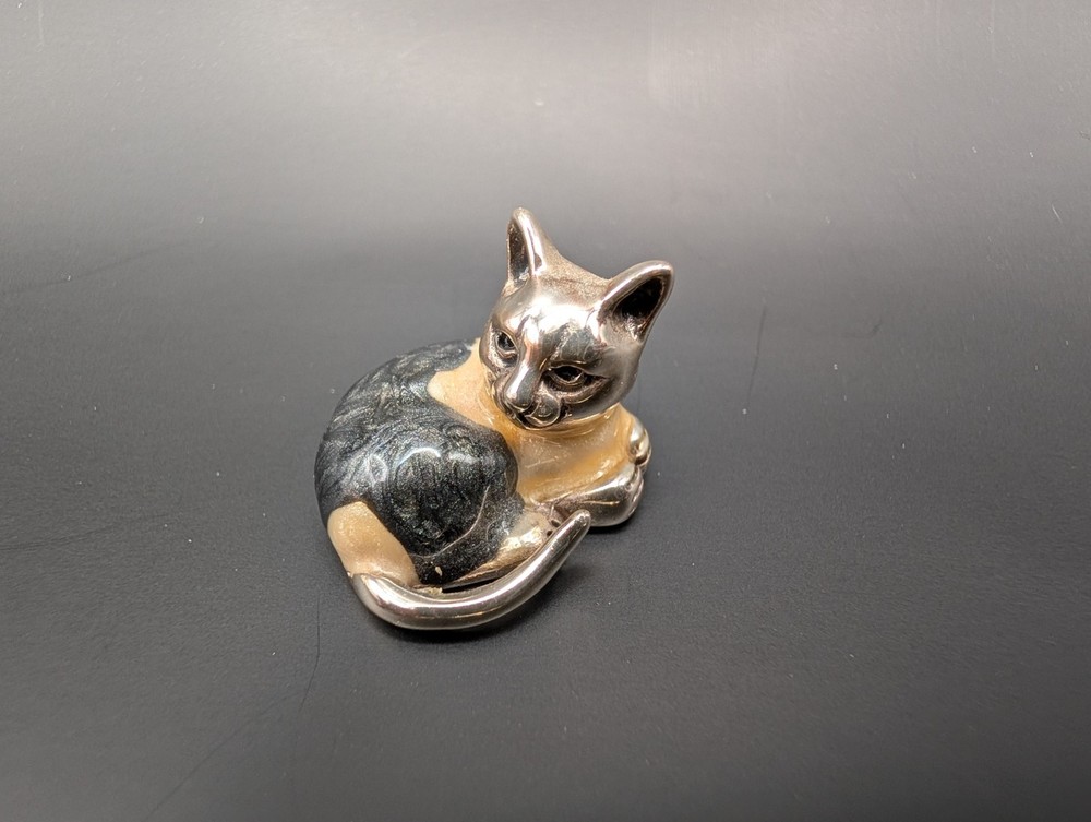 Saturno Sterling Silver and Enamel Black & White Cat - "Small"