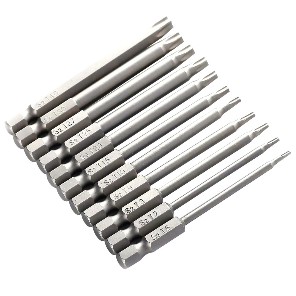 11Pack 75mm S2 Steel Magnetic Torx Head Screwdriver Drill Bit Flat Head 1/4" Hex