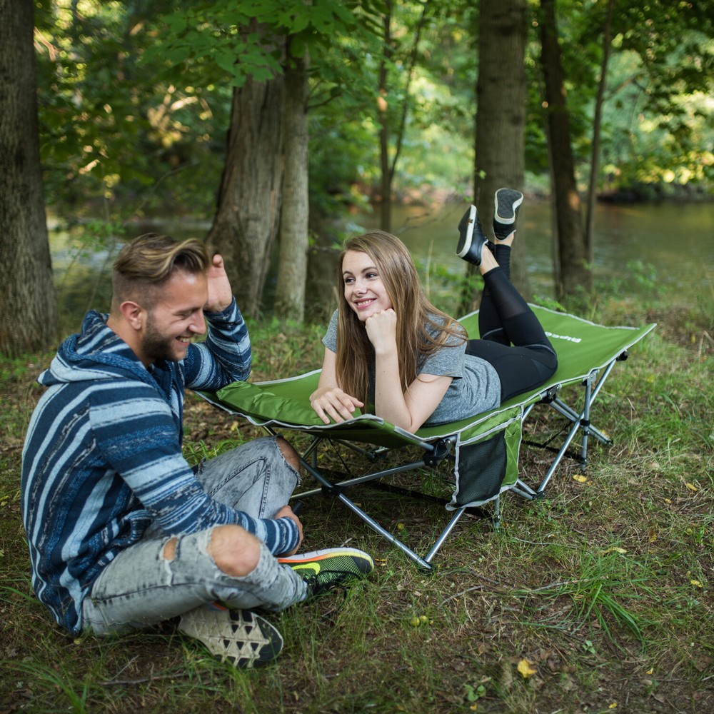 Alpcour Folding Camping Cot - Compact Single Person Bed w/ Pillow & Side Pocket
