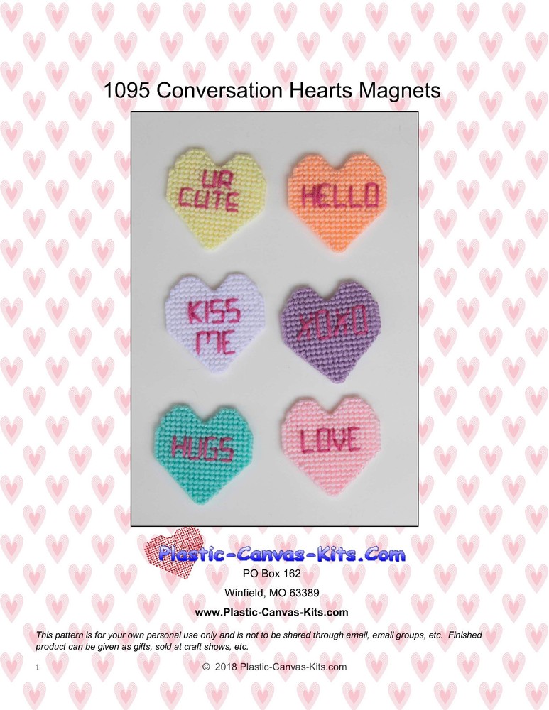 Valentine's Day Conversation Hearts Magnets-Plastic Canvas Pattern or Kit