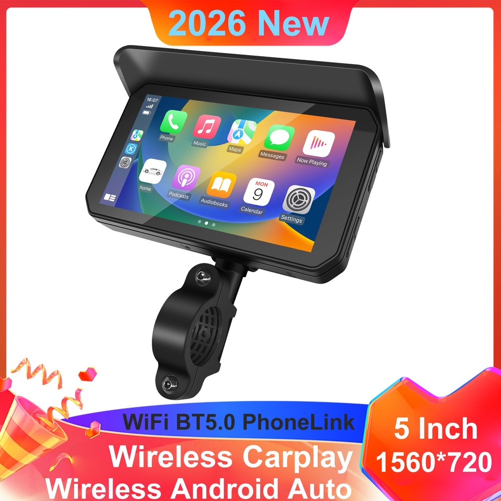 Motorcycle 5" CarPlay Android Auto GPS Navigation System Waterproof Touch Screen