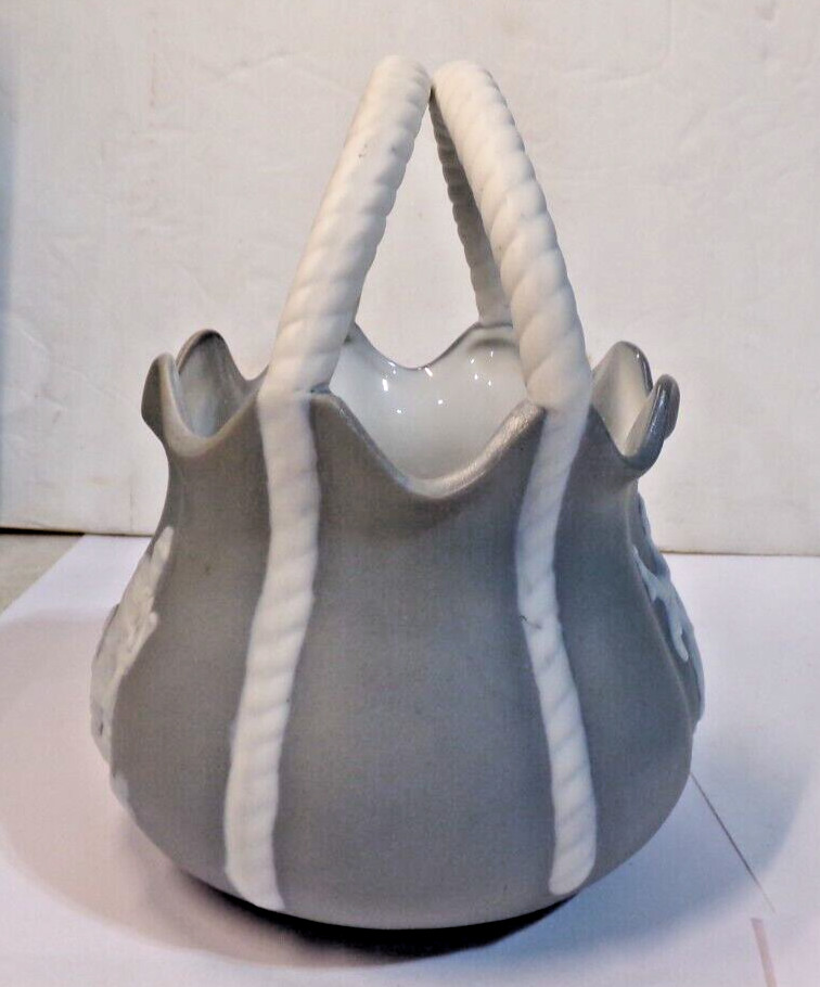 Vintage JASPERWARE Gray Basket Double Handle 5.75" tall unbranded
